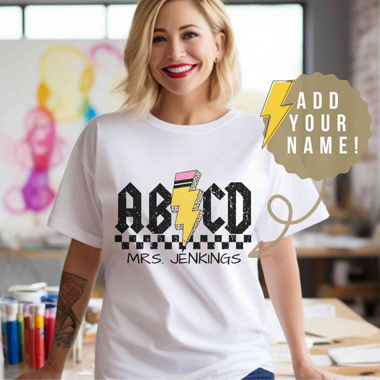 ABCD Rock 'n' Roll  Personalized Teacher T-Shirt