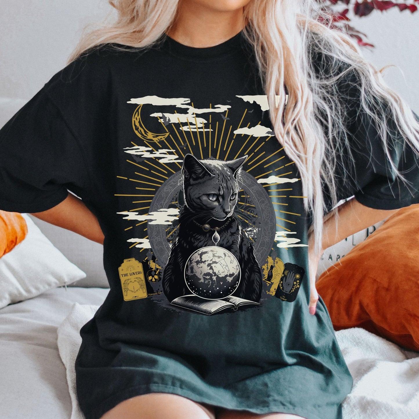 Tarot Kitty Halloween Comfort Colors Graphic T-shirt