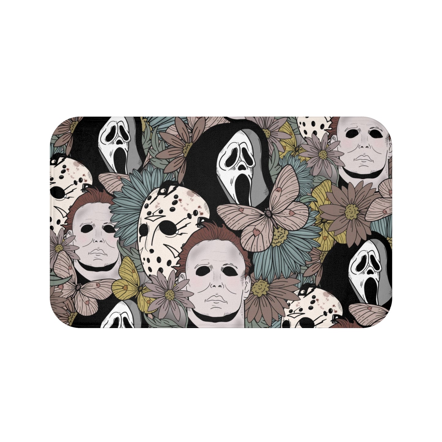 Floral Horror Movie Bath Mat Closeup