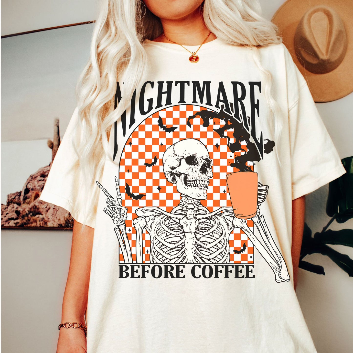 Nightmare Before Coffee Halloween Comfort Colors Graphic T-Shirt