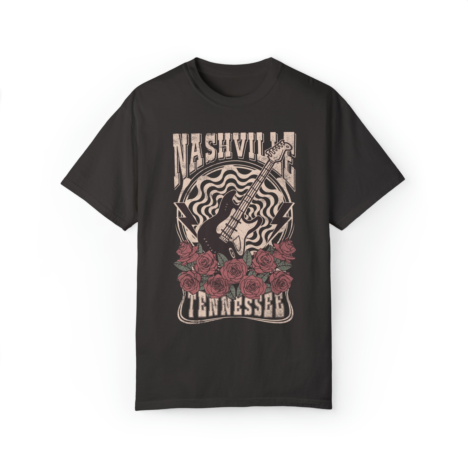 Retro Rock Guitar Nashville Shirt in Color Black