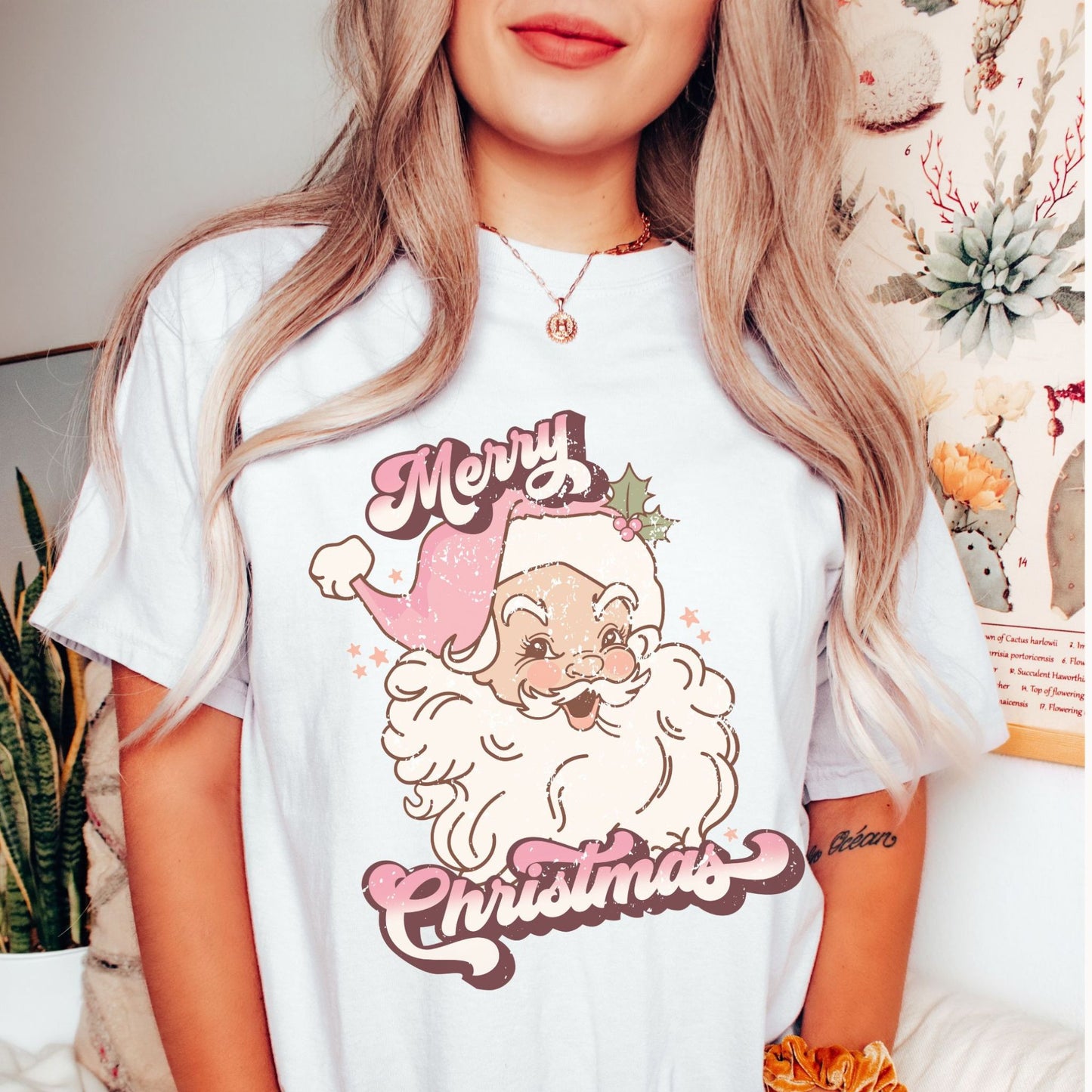 Retro Pink Santa Comfort Colors Graphic T-Shirt