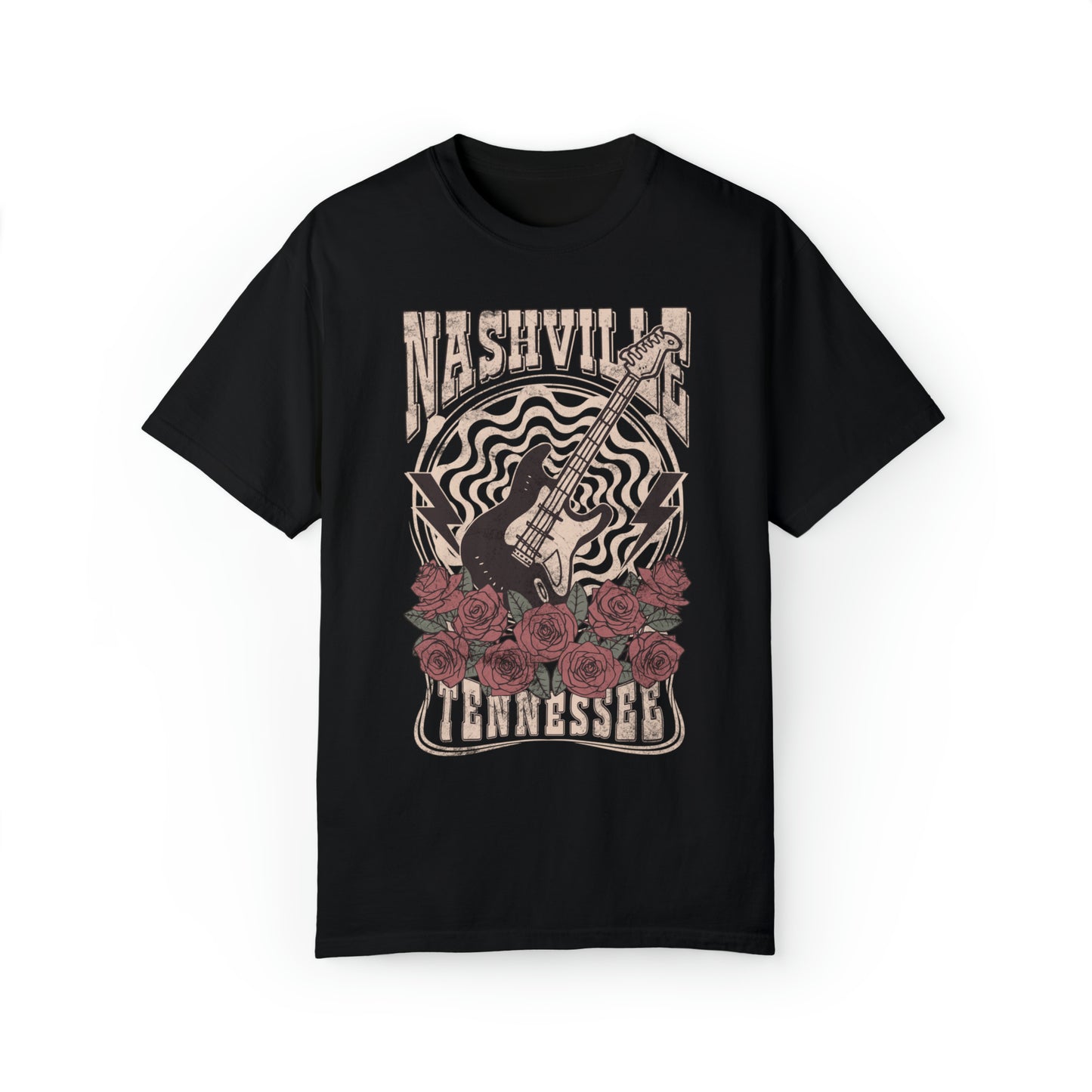 Retro Rock Guitar Nashville Shirt in Color Black