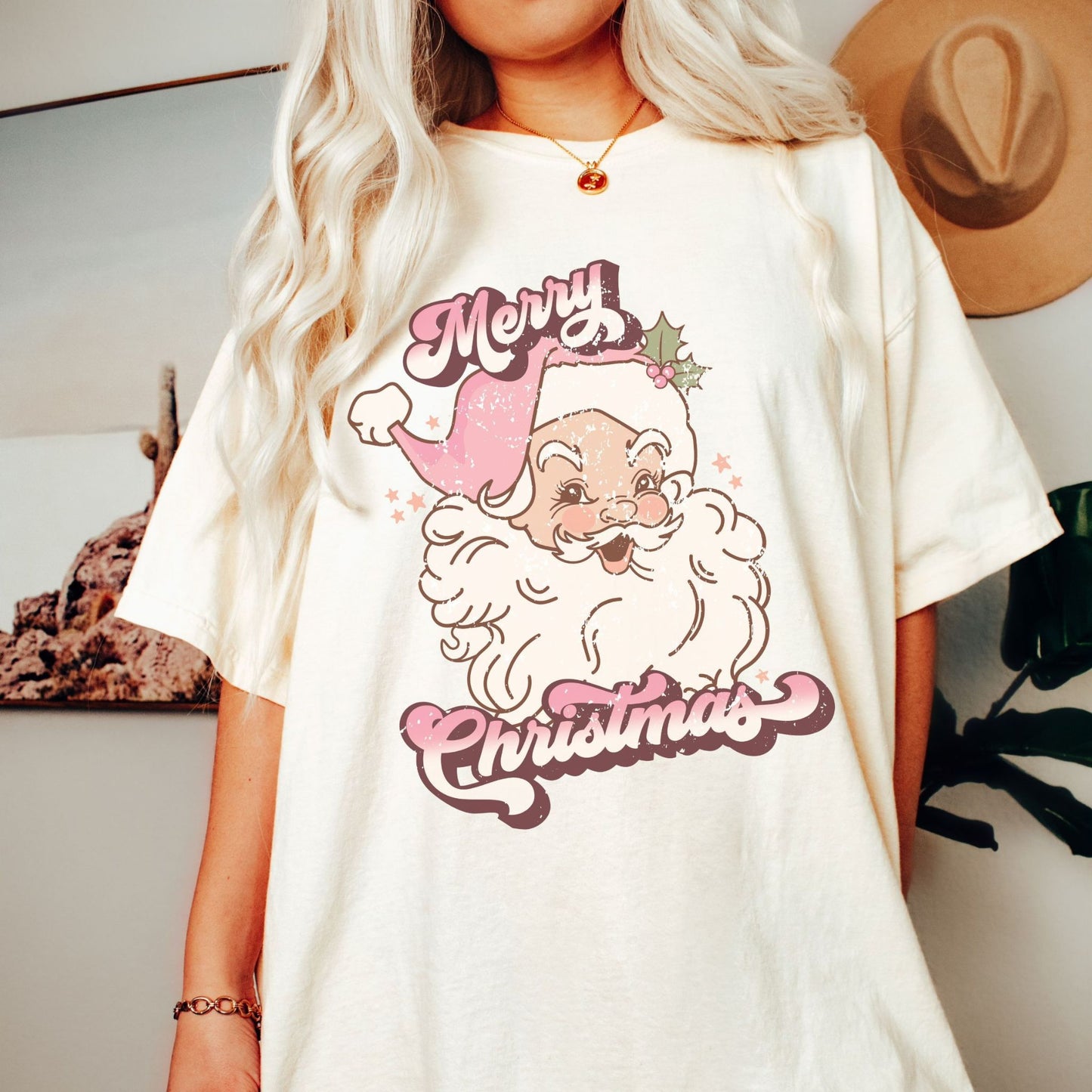 Retro Pink Santa Comfort Colors Graphic T-Shirt