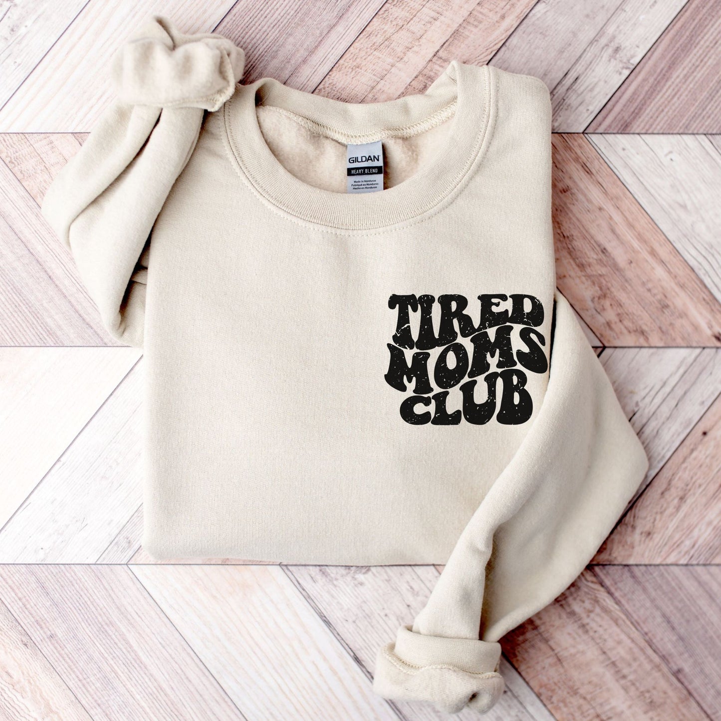 Tired Moms Club Retro Wavy Distressed Style Premium Sweatshirt