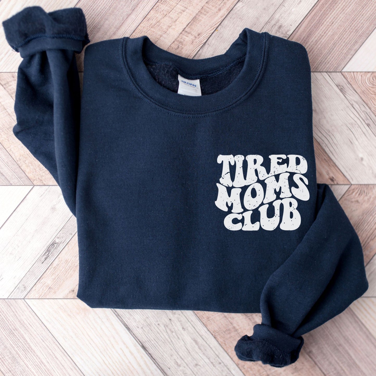 Tired Moms Club Retro Wavy Distressed Style Premium Sweatshirt