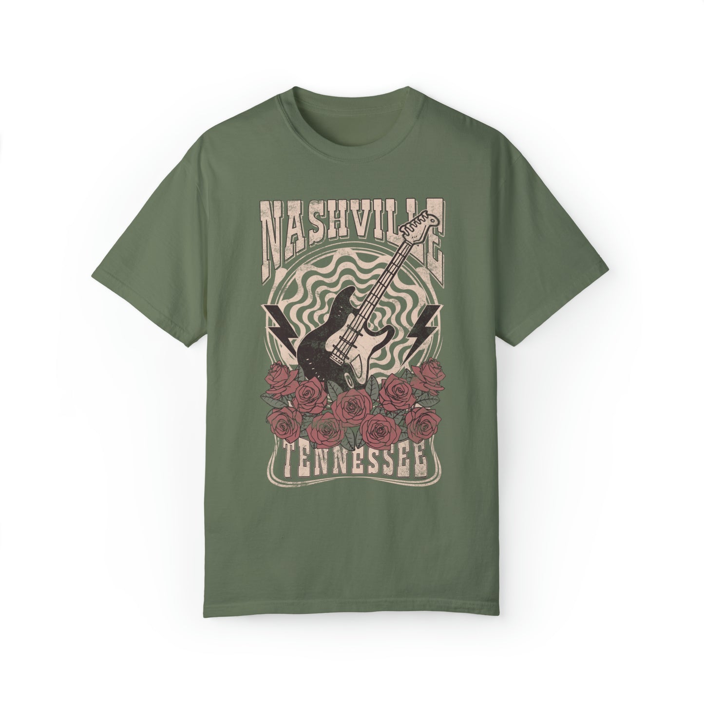 Retro Rock Guitar Nashville Shirt in Color Moss