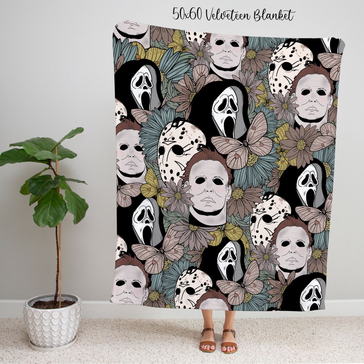 Horror Floral Cozy Velveteen Minky Blanket