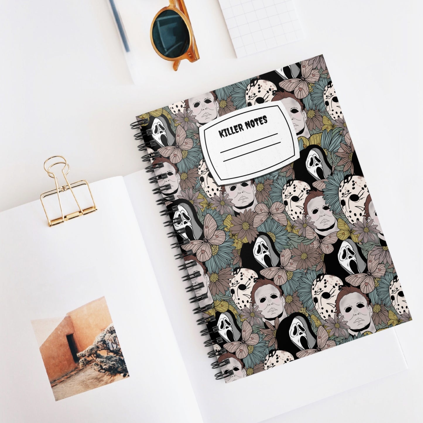 Horror Floral Rule Line Spiral Notebook