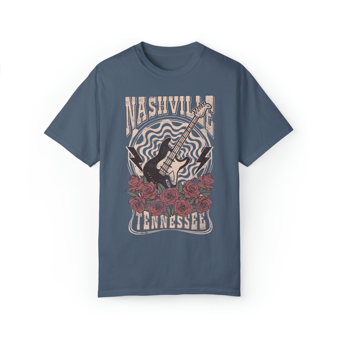 Retro Rock Guitar Nashville Shirt in Color Blue Jean