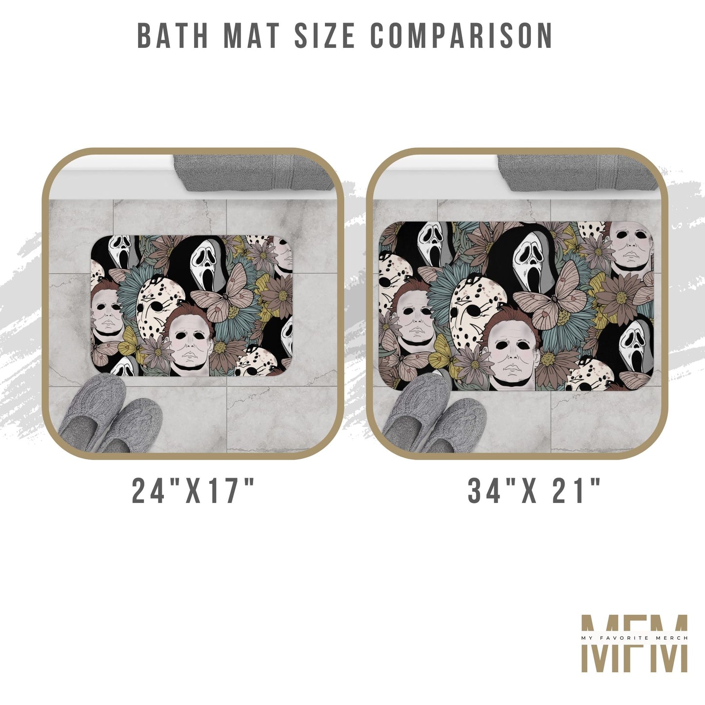 Floral Horror Movie Bath Mat Size Comparison