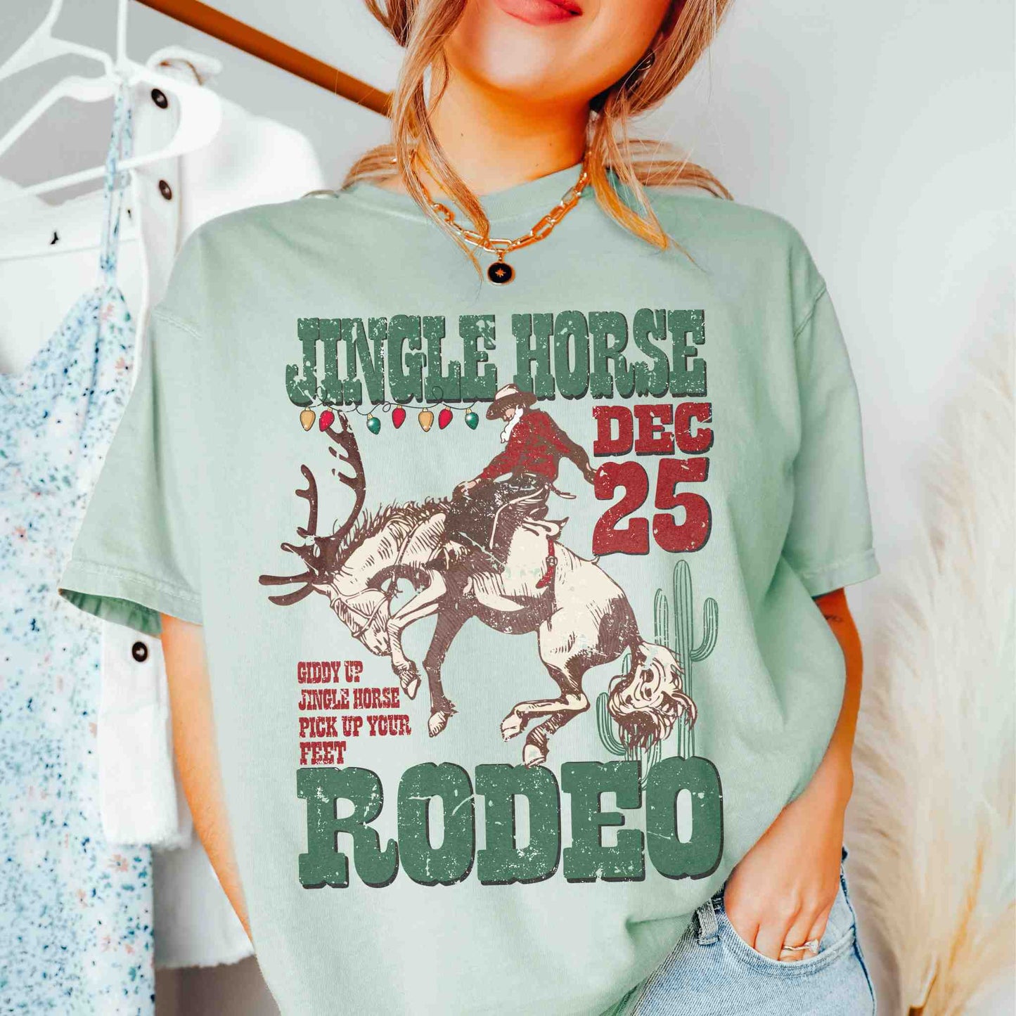 Jingle Horse Rodeo Comfort Colors Christmas Graphic T-Shirt