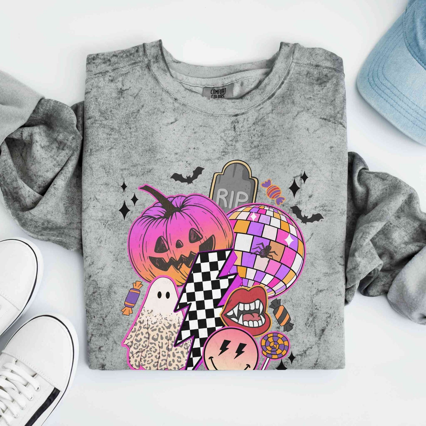 Retro Halloween Vibes Comfort Colors Color Blast Graphic Sweatshirt