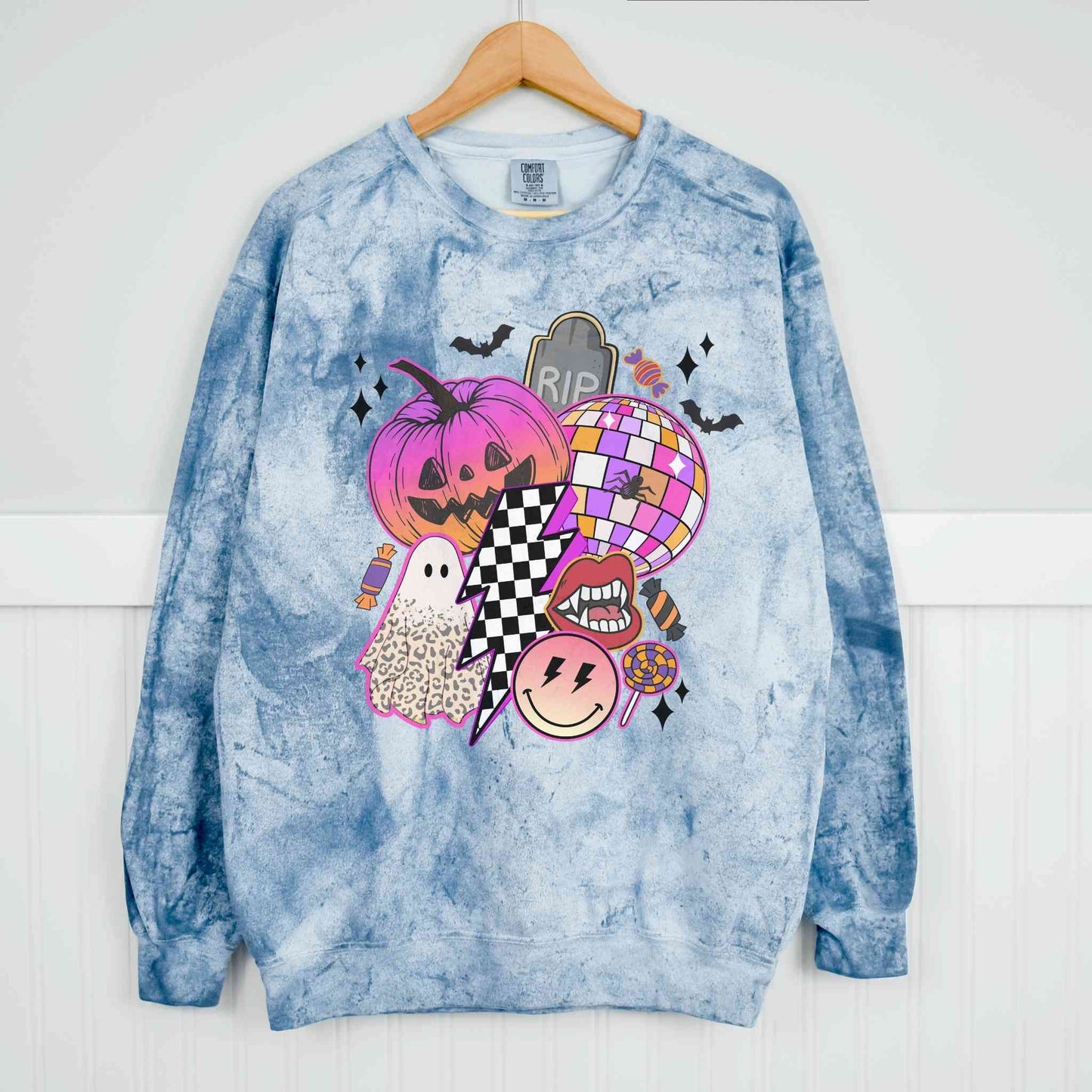 Retro Halloween Vibes Comfort Colors Color Blast Graphic Sweatshirt