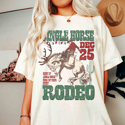 Jingle Horse Rodeo Comfort Colors Christmas Graphic T-Shirt