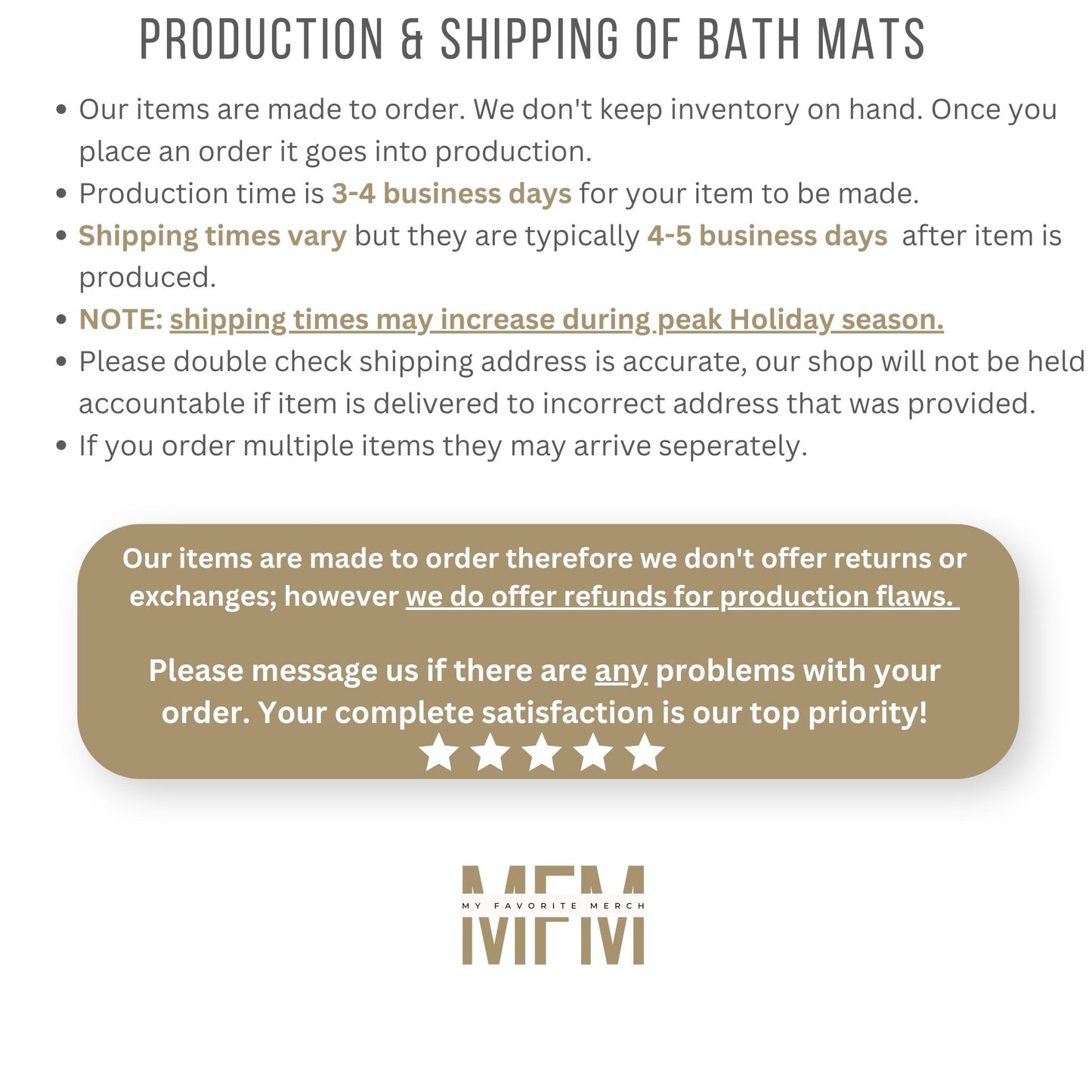 Floral Horror Movie Bath Mat Production & Shipping Facts