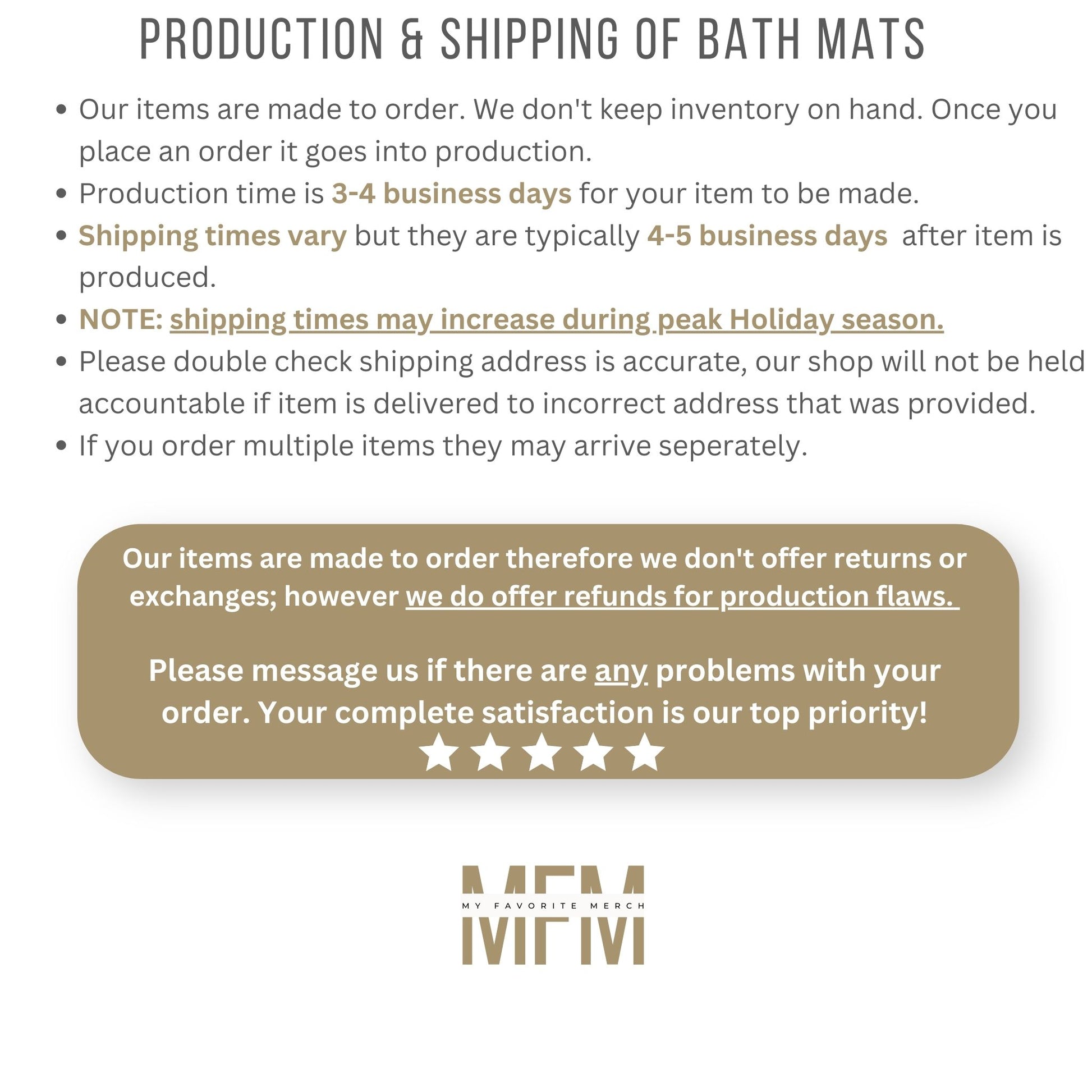 Floral Horror Movie Bath Mat Production & Shipping Facts